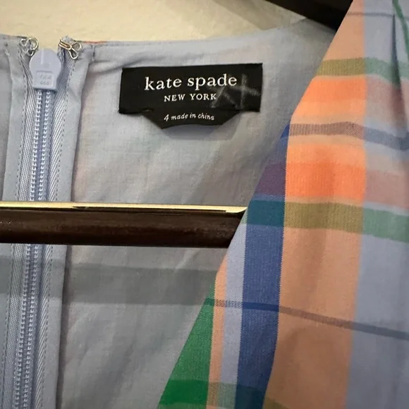 Kate Spade Pastel Plaid Tiered Ruffle Dress in Blue, Peach, Green Size 4 - Picture 7 of 13
